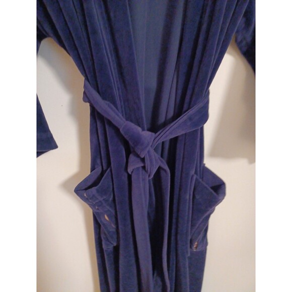 Christian Dior Vintage Robe One Size Navy Blue Velour Belted Luxe Old Money - Picture 10 of 10